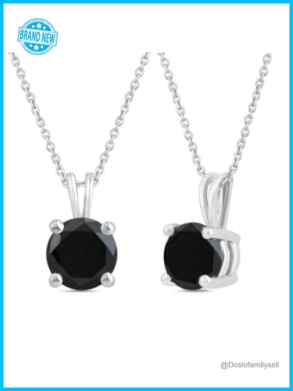 925 Sterling Silver Black Diamond Solitaire Pendant Necklace 18 Inch
